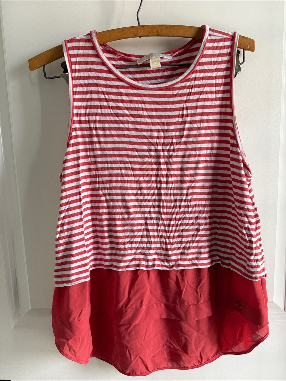 Michael Kors - Women’s Peach and White Striped Tank with Solid Peach Hem